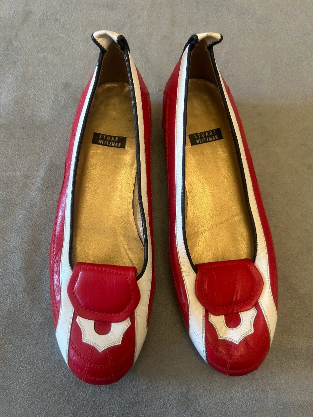 Stuart Weitzman Red and White Vintage Leather Ballet Flats Designer Shoes Size 6